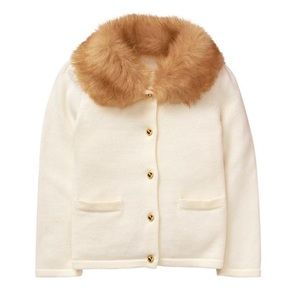 EUC Janie and Jack Toddler Girl’s Ivory Faux Fur Collared Cardigan (2T)